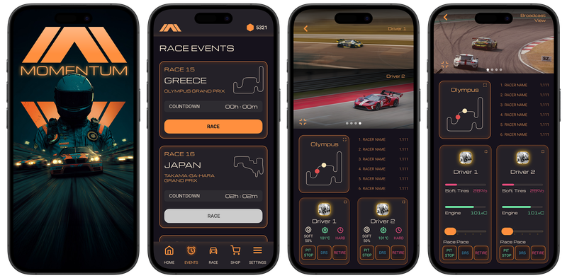 Final Momentum mobile interface screens