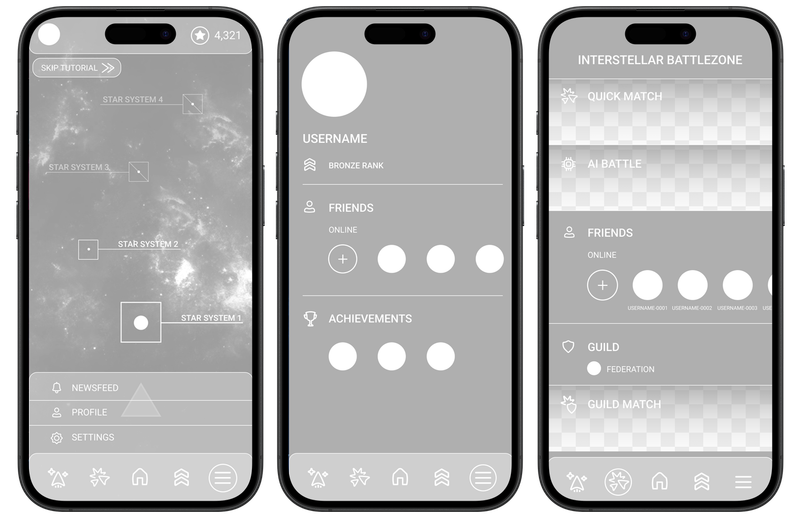 Nebula Ascend — early screen wireframes